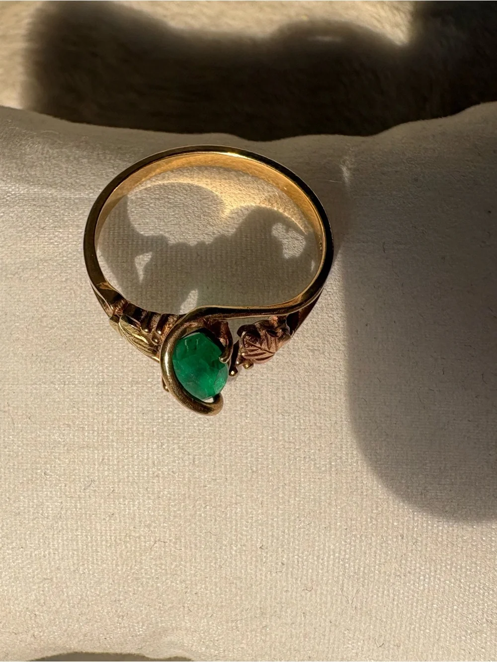 Black Hills Gold 10/12k Lab Created Emerald Marquise Wrap Ring Coleman Co